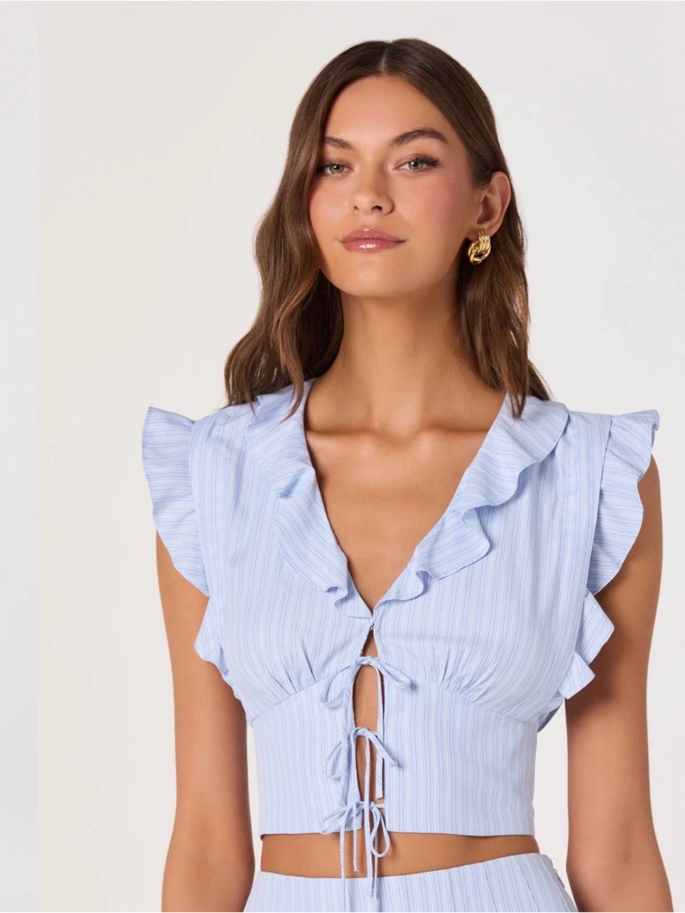Astr The Label Zira Ruffle Trim Tie-Front Top Size Small